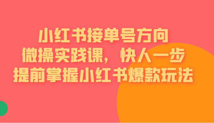 红书接单号方向微操实践课，快人一步提前掌握小红书爆款玩法