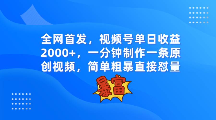 全网首发，视频号单日收益2000+，一分钟制作一条原创视频，简单粗暴